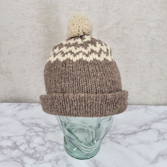 Wigwam Vintage 100% Virgin Wool Toboggan Hat Pompom Beanie Cream Taupe - Picture 9 of 15